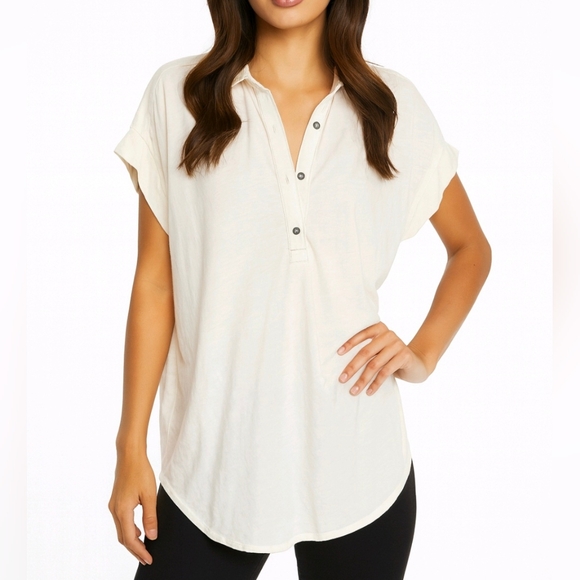 Grey State Tops - Grey State Blouse Casey Spa White Short Sleeve Collared Size 1 (S) 4-6 N…
